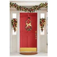 Living and Home Christmas Lighted Snowman with Hat Wreath Front Door Decor in Brown