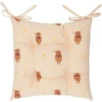 Wylder Ramble Highland Cow 100% Cotton Seat Pads - 2 pack in Natural | Size: 40 cm x 40 cm
