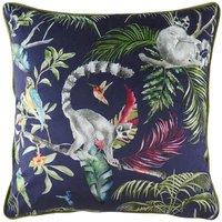 Evans Lichfield Jungle Lemur Velvet Piped Cushion in Blue | Size: 43 cm x 43 cm