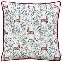 Evans Lichfield Festive Reindeer Repeat Watercolour Printed Piped Cushion in Scarlet | Size: 43 cm x 43 cm
