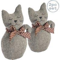 Nicola Spring Jasper the Cat Door Stops - 16 x 25cm - Grey - Pack of 2 in Brown | Size: 16 x 25 cm
