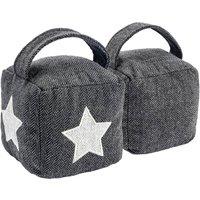 Nicola Spring Mismatched Herringbone Door Stop Set - Star - Pack of 2 in Grey