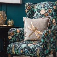 Voyage Maison Aria Velvet Embroidered Dragonfly Cushion in Grey | Size: 50 cm x 50 cm