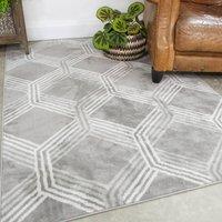 Kukoon Silver Grey Modern Geometric Living Area Rug in Mid Grey | Size: 60 cm x 240 cm