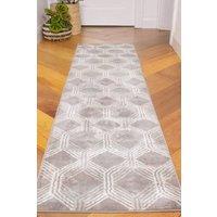 Kukoon Runner Rug Silver Grey Modern Geometric Long Hallway Rugs | Size: 60 cm x 240 cm