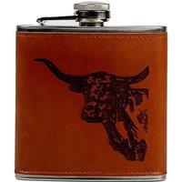 Selbrae House Texas Longhorn Leather Hip Flask in Brown