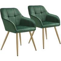 tectake Dining Chair Marilyn Set Of 2 - Dark Green/Gold in Dark Green | Size: 2 Pack