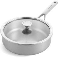 KitchenAid Tri-Ply Stainless Steel Skillet with Lid - 24cm in Silver | Size: 24 cm