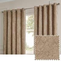 Paoletti Lustre Velvet Fully Lined Eyelet Curtain Pair in Beige | Size: 229 cm width x 229 cm drop