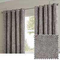 Paoletti Lustre Velvet Fully Lined Eyelet Curtain Pair in Grey | Size: 229 cm width x 229 cm drop