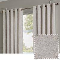 Paoletti Lustre Velvet Fully Lined Eyelet Curtain Pair in Silver | Size: 229 cm width x 229 cm drop