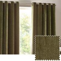 Yard Heavy Chenille Velvet Room Darkening Eyelet Curtain Pair in Olive | Size: 229 cm width x 183 cm drop