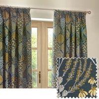 Wylder Ophelia Floral Room Darkening Pencil Pleat Curtain Pair in Blue | Size: 229 cm width x 229 cm drop