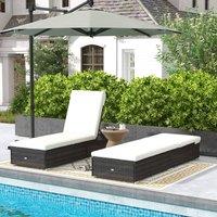 OUTSUNNY Rattan Sun Loungers Set of 2, Recliner Chairs w/ Adjustable Back, Brown