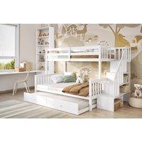 Flair Tag Triple Staircase Bunk Bed with Trundle in White | Size: Double