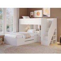 Flair Greyson Staircase Triple Bunk Bed with Storage in White | Size: Small Double