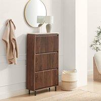 FurnitureboxUK Penrose 3 Door Walnut & Cream Marble Effect Shoe Storage Cabinet