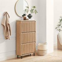 FurnitureboxUK Penrose 3 Door Oak Effect Wood Shoe Storage Cabinet in Light Brown