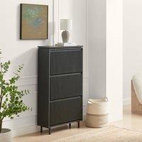 FurnitureboxUK Penrose 3 Door Black Wood Shoe Storage Cabinet