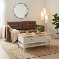 FurnitureboxUK Belle 2 Drawer Rectangular Solid Oak Wood & Cream Coffee Table