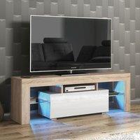 Mex Furniture LTD TV Unit with LED Lighting & Gloss Doors / 130cm in Light Oak