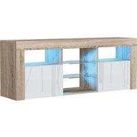 Mex Furniture LTD TV Unit with LED Lighting & Gloss Doors / 145cm in Light Oak