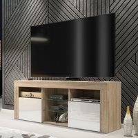 Creative Furniture TV Unit 145cm Modern - Oak with High Gloss White Doors in Light Oak