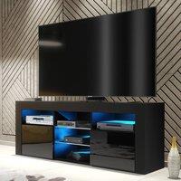 Mex Furniture LTD TV Unit Pulse 145cm - Black with Gloss Doors & LED Lights