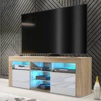 Mex Furniture LTD TV Unit Pulse 145cm - Oak & White Gloss Doors & LED Lights