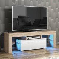 Mex Furniture LTD TV Unit Floe 130cm - Oak & White Gloss Doors & LED Lights