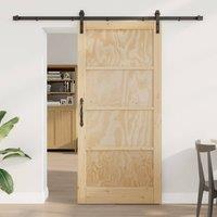 Berkfield Home Sliding Door with Hardware Set 93x202 cm Solid Wood Pine in Beige