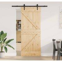 Berkfield Home Sliding Door with Hardware Set 85x210 cm Solid Wood Pine in Light Tan