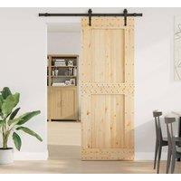Berkfield Home Sliding Door with Hardware Set 85x210 cm Solid Wood Pine in Light Tan