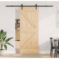 Berkfield Home Sliding Door with Hardware Set 85x210 cm Solid Wood Pine in Natural