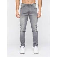 Crosshatch Buraca Men's Slim-Fit Stretch Denim Jeans with Button Fly in Light Grey | Size: 34S