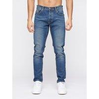 Crosshatch Buraca Men's Slim-Fit Stretch Denim Jeans with Button Fly in Mid Blue | Size: 40R