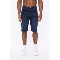 Crosshatch Men's Hammersmith Slim Fit Denim Shorts with Stretch in Dark Blue | Size: 34