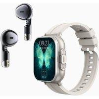 Obasyhig Men's 2-in-1 Silicon Strap Smart Watch with Bluetooth Earbuds in Silver