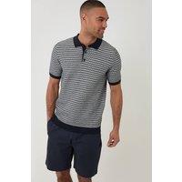 Threadbare Men's Textured Stripe Short Sleeve Knitted Polo in Navy | Size: Medium