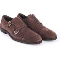 Thomas Crick Men's Aubry Suede Leather Double Monk Strap Shoes in Chocolate | Size: 10