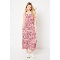 Dorothy Perkins Women's Red Ditsy Sweetheart Tie Front Jersey Midi Dress | Size: 8
