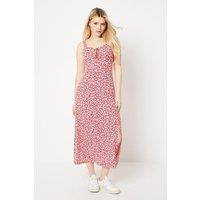 Dorothy Perkins Women's Red Ditsy Sweetheart Tie Front Jersey Midi Dress | Size: 12