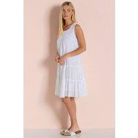 Klass. Women's Embroidered Cotton Tiered Tunic Dress in White | Size: 20