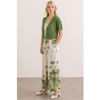 Klass. Women's Wide Leg Botanical Print Trousers in White | Size: 22