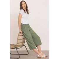 Klass. Women's Wide Leg Linen Blend Cropped Trousers in Khaki | Size: 20