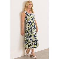 Anna Rose Women's Floral Print Sleeveless Midi Dress in Dark Blue | Size: 14