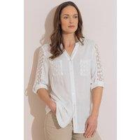 Klass. Women's Lace Trim 3/4 Sleeve Blouse in White | Size: 14