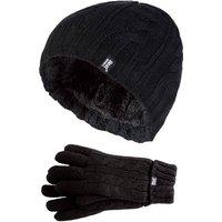 Heat Holders Women's Fleece Lined Thermal Hat & Gloves Set for Winter in Black | Size: Medium/Large