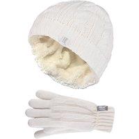 Heat Holders Women's Fleece Lined Thermal Hat & Gloves Set for Winter in Cream | Size: Medium/Large