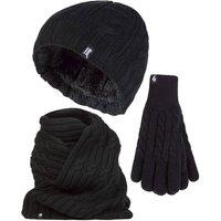 Heat Holders Women's Knitted Thermal Hat Scarf & Gloves Set for Cold Weather in Black | Size: S/M